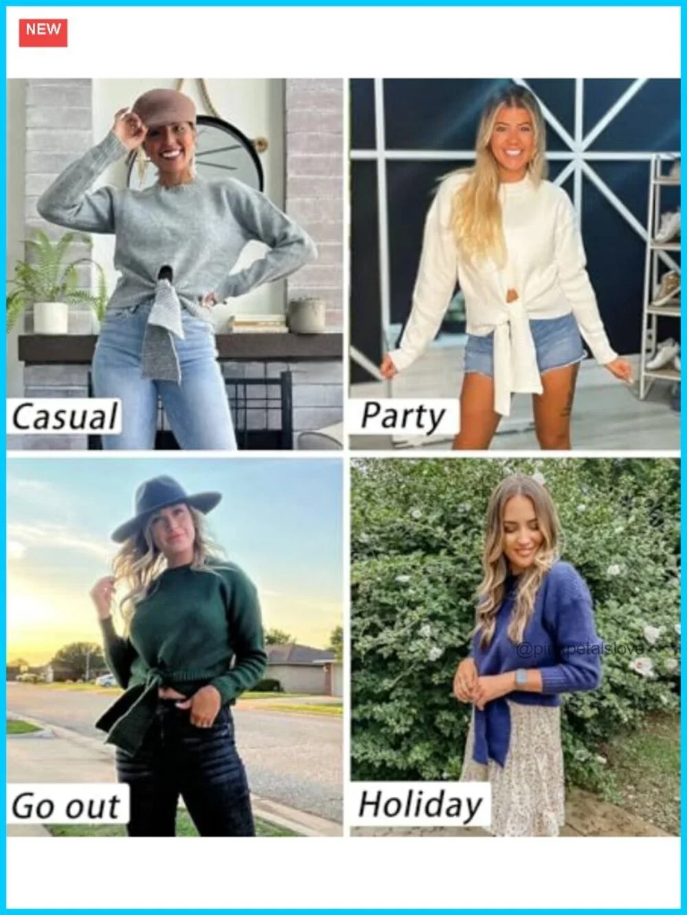 Women's Chunky Cable Knit Crop Sweater Tie Front Crew Neck Pullover